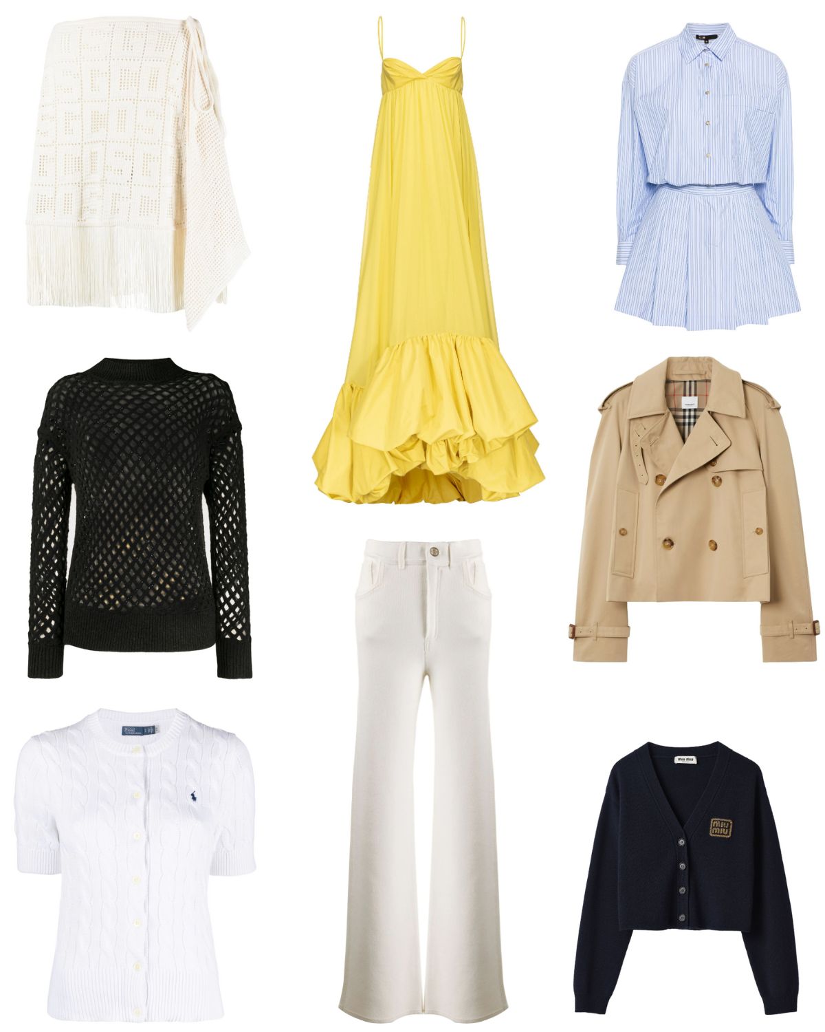 A collage of different clothes for Europe in spring.