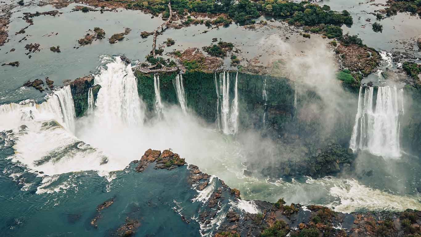 Aerial view of the helicopter ride at Iguazu Falls.