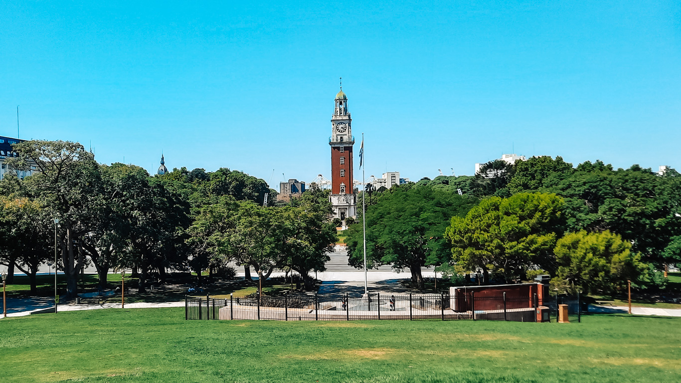 general-san-martin-square Towering above manicured lawns, the clock tower known as Torre Monumental rises in Plaza San Martín, a tranquil and historic pick.
